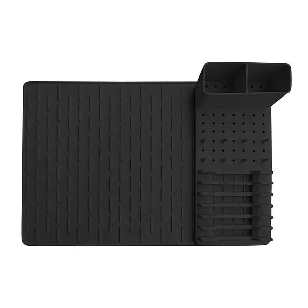Dish Rack Set | Ribbed Drying Mat With Cutlery Caddy