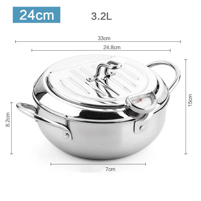 Master Fryer with Thermometer | Stainless Steel Tempura Deep Fry Pot