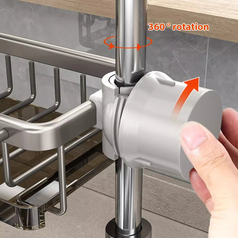 Aluminum Sink Organizer | Faucet-Mounted Caddy with Drainage Tray and Side Hooks