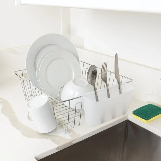Compact Dish Rack | Wire Frame And Clip-On Cutlery Cup
