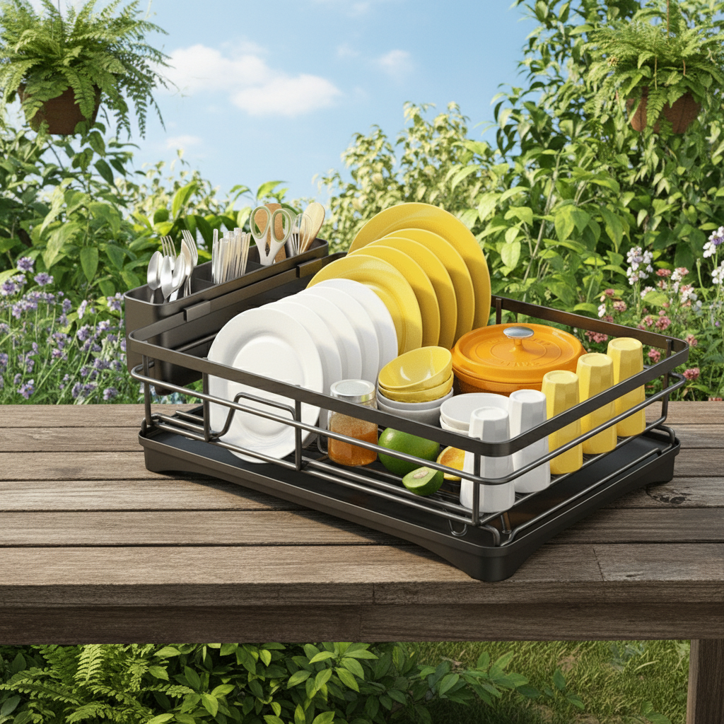 Dish Rack | Metal Draining Rack with Swivel Spout & Cutlery Holder