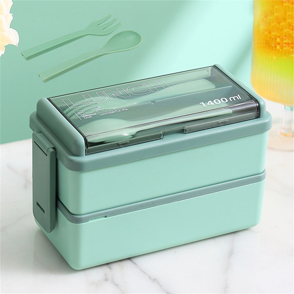 Double Layer Bento Box | 1400ml Portable Lunch Box with Fork & Spoon