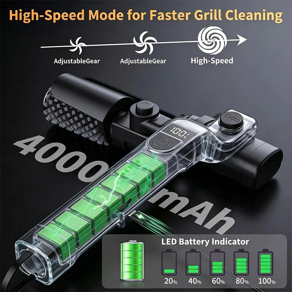 Electric Barbecue Grill Brush | Powered Head, Three Speeds
