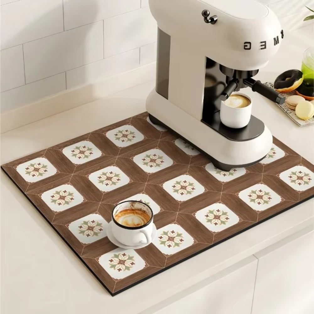 Kitchen Counter Mat | Retro Tile Print, Absorbent Surface