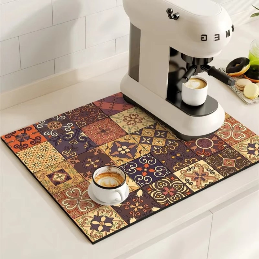 Kitchen Counter Mat | Retro Tile Print, Absorbent Surface