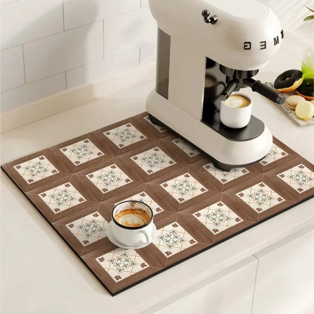 Kitchen Counter Mat | Retro Tile Print, Absorbent Surface