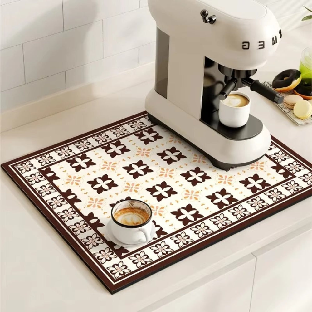 Kitchen Counter Mat | Retro Tile Print, Absorbent Surface