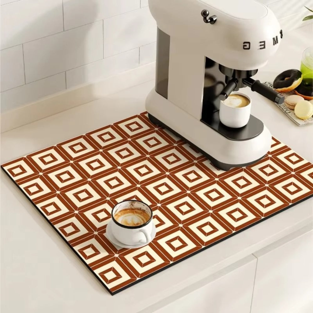 Kitchen Counter Mat | Retro Tile Print, Absorbent Surface