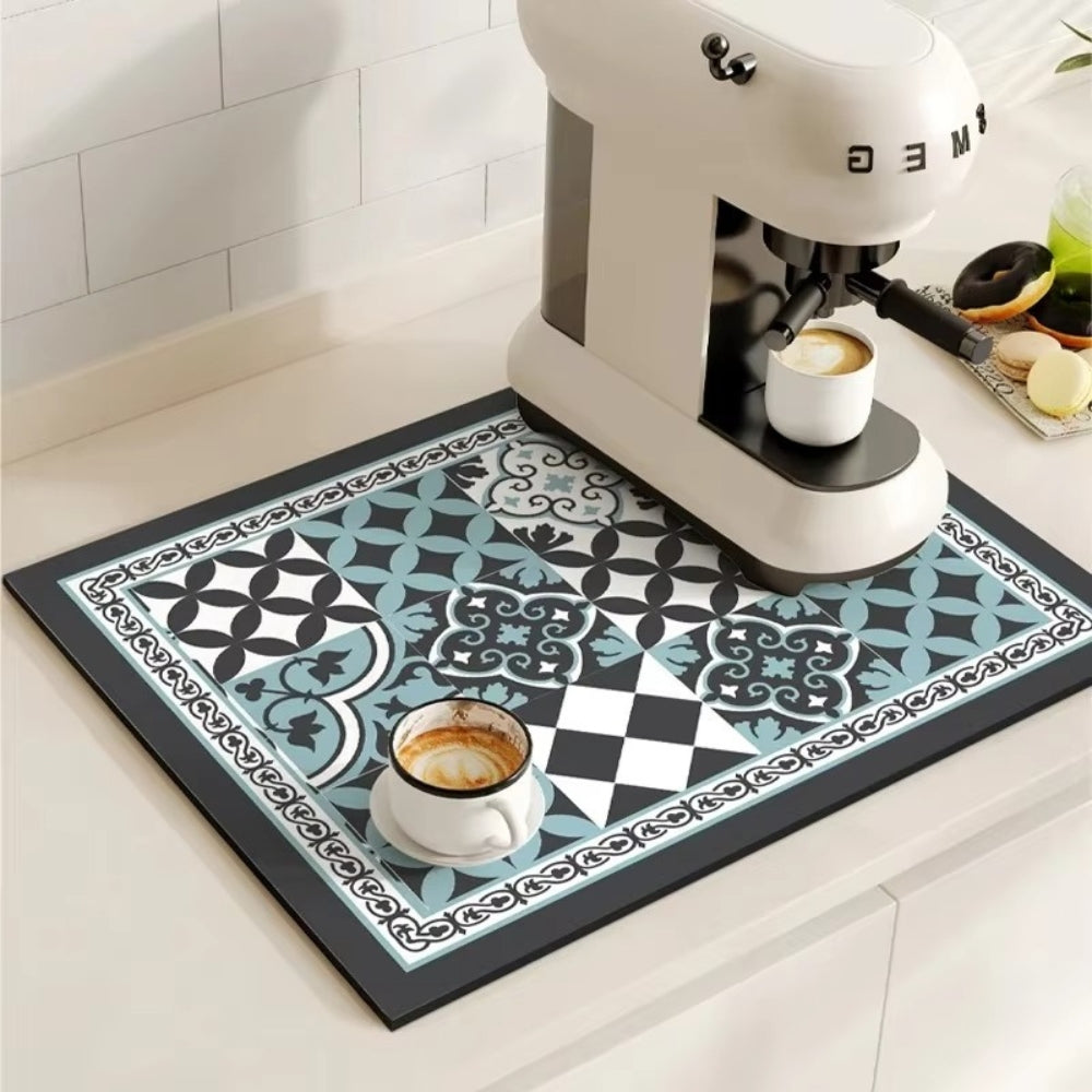 Kitchen Counter Mat | Retro Tile Print, Absorbent Surface