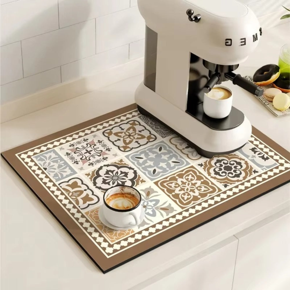 Kitchen Counter Mat | Retro Tile Print, Absorbent Surface