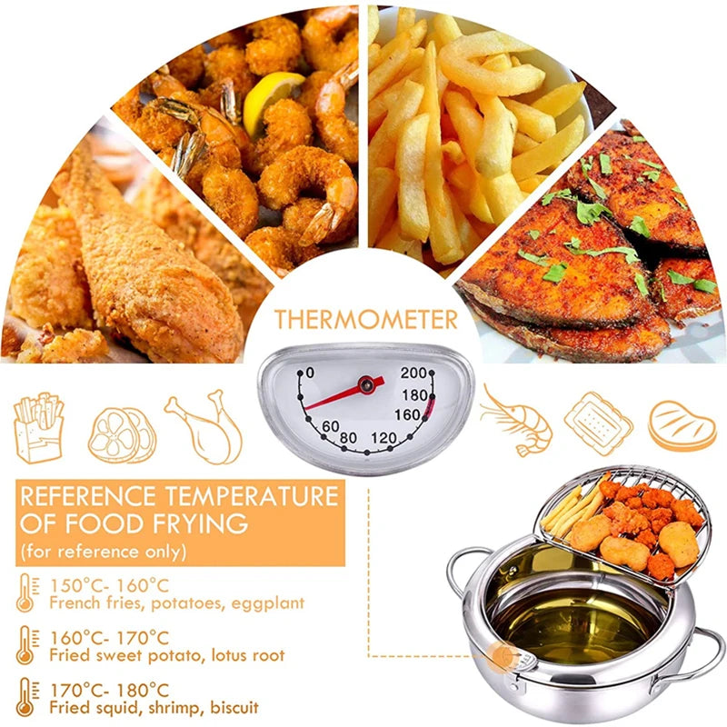 Master Fryer with Thermometer | Stainless Steel Tempura Deep Fry Pot