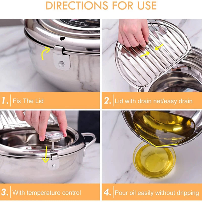 Master Fryer with Thermometer | Stainless Steel Tempura Deep Fry Pot