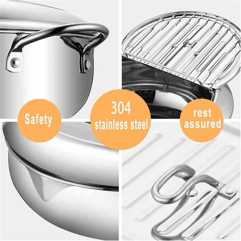 Master Fryer with Thermometer | Stainless Steel Tempura Deep Fry Pot
