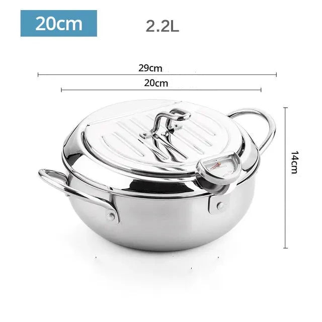 Master Fryer with Thermometer | Stainless Steel Tempura Deep Fry Pot