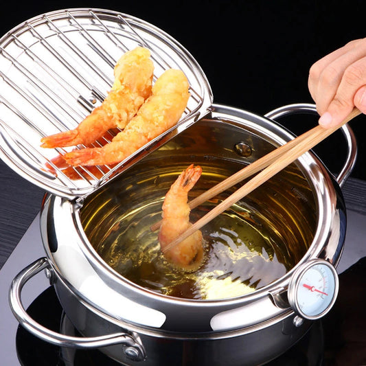 Master Fryer with Thermometer | Stainless Steel Tempura Deep Fry Pot