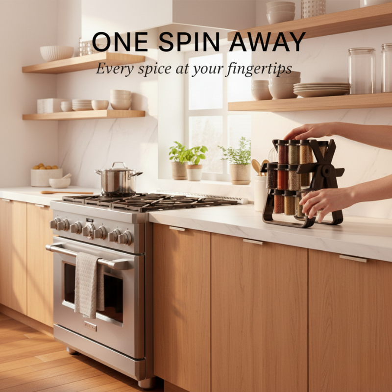 Rotating Spice Rack | SpiceGo Countertop Organizer with 18 Glass Jars