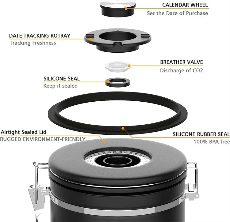 Coffee Container | Lever Clamp Lid, Dial And Front Scoop