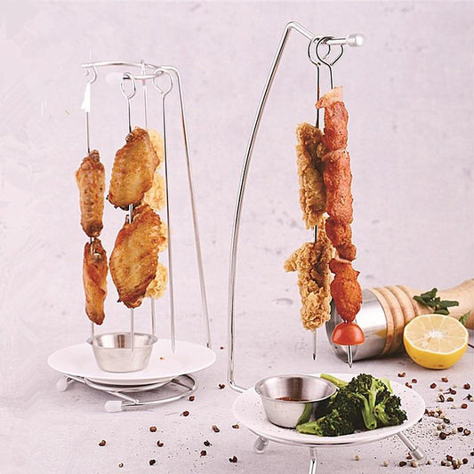 BBQ Skewers | Hanging Arm Stand, Dipping Pot Well Base