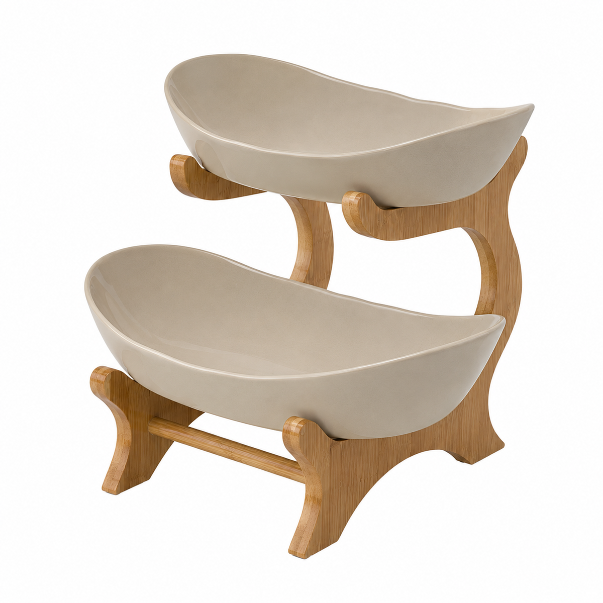 Tiered Fruit Stand | Two Oval Bowls, Curved Open Frame