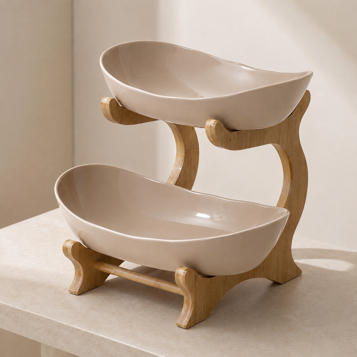 Tiered Fruit Stand | Two Oval Bowls, Curved Open Frame